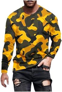 Long Sleeve Shirts for Men Camouflage Hunting Gear Compression Shirt Gym Running Mens Fitness Tactical Vest Biking Football Soccer 05#,Yellow,XL