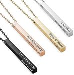 Mandore Designs Personalised Engraved Name Vertical Bar Necklace Pendant Customised Gift for Women (Four Sides Engraving, Silver)