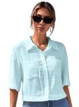 TOPLOT V-Collar Solid Crop Shirt for Women with Half Sleeves (Crop-Shirt-5183-Sky-XS)