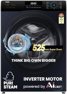 Haier 8 Kg 5 Star Powered by AI-DBT with PuriSteam, 525mm Super Drum Fully Automatic Front Load Washing Machine (EFL80-IM12IBIEBK, Inverter with In-Built Heater, Stainless Steel Drum, Black)