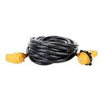 Camco 50 feet PowerGrip Extension Cord with 30M/30F- 90 Degree Locking Adapters Allows for Easy RV Connection to Distant Power Outlets Built to Last (55525)