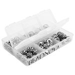 BEADNOVA 60pcs 8mm Tibetan Silver Round Hollow Spacer Charm Beads For Jewelry Findings Making with Free Plastic Container Mix Lot Box Set Assortment