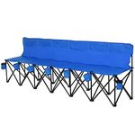 Outsunny 6 Seater Folding Bench, Outdoor Camping Chair Portable Sports Spectator Chair with Steel Frame, Cup Holder & Carry Bag, Blue