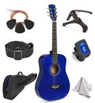 Wood Guitar With Case and Accessories for Kids/Boys / Beginners (30" BLUE)