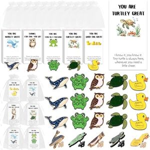 SOWPOPY 25/50/100 Sets Employee Appreciation Gifts Bulk Small Staff Thank You Gift with Inspirational Cards, Cute Animal Lapel Pins Team Appreciation Ideas for Office Coworkers, Teachers, Students