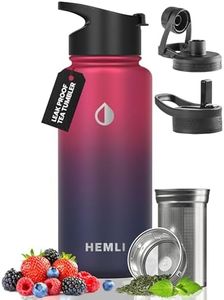 32 oz Tea Infuser Bottle, Tea Thermos, Tea Tumbler with Infuser, Insulated Tea Travel Mug with 3 Lids, Tea Infuser Travel Mug… (32 oz, Red Purple)