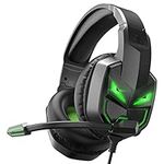 EKSA Fenrir Gaming Headset with Microphone for PS4 PC Xbox one PS5 Switch Laptop, Over ear Headphones Wired with Noise Cancelling Mic, 3.5mm Audio Jack, 50mm Stereo Drivers, Led Light, Black