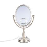 JERDON Magnifying Makeup Mirror with Lights - Lighted Makeup Mirror with 10X Magnification & 15X Spot Mirror - Oval Mirror with Nickel Finish - Model HL9510NL