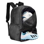 Rudmox Soccer Bag, Basketball Backpack, Sports Equipment Bag with Shoes Compartment Holds Sneak, Helmet, Basketball, Football, Vollyball, Gloves (Full Black)