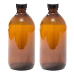 Aura 500ml Amber Glass Bottles with Black Lids - Pack of 2