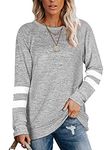 Famulily Striped Tops Women Long Sleeve Oversized Sweatshirts Women Baseball Top Grey XL