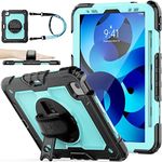 SEYMAC stock Case for iPad Air 5th/4th Generation 10.9", Shockproof Case with Screen Protector Pencil Holder[360° Rotating Hand Strap] &Stand for iPad 10.9 inch 2022/2020 (SkyBlue+Black)