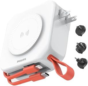 PHILIPS Power Bank Wireless 10000mAh 22.5W Powerbank Built-in Cable 10 in 1 Portable Battery Pack, Magnetic Universal Travel Fast Charging Adapter (UK,EU,AU) Compatible with MagSafe iPhone 16 (White)