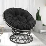 OKSTENCK Papasan Chair with Fabric Cushion, 360-Degree Swivel Living Room Chair Leisure Chair for Indoor and Outdoor Use, Gray Frame, Black Cushion