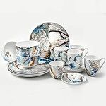 KOKEN - 16 Pc Bone China Dinnerware Sets – China dinnerware Set - Plates and Bowls Sets Dishes Set for 4 – Kitchen Plates, Mugs, Bowls - Microwave Safe China Sets (16 pc, Ocean)