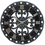 Lily's Home Hanging Verdigris Wall Clock, Ideal for Indoor or Outdoor Use, Makes a Great Housewarming Gift, Black (13.5 Inches)