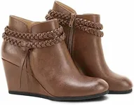 Fashare Womens Wedge Ankle Boots Braided Fringe Strap Western Heeled Winter Booties Dress Shoes,Suede Brown, Size 10