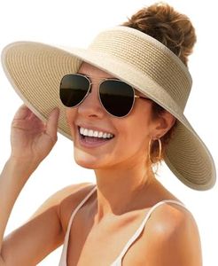 FURTALK Sun Hats for Women Wide Brim Beach Hat Straw Visor Ponytail Summer UV Packable Foldable Beach Vacation Essentials