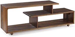 Walker Edison Meier Contemporary 2 Tier Asymmetrical Solid Wood TV Stand for TVs up to 50 Inches, 60 Inch, Amber