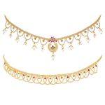 Peora Combo of Gold Plated Kundan Pearl Waist Chains Adjustable Kamar Bandh Gift for Women