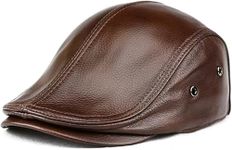 HAEAUL Men's Adjustable Newsboy Hat Beret Hat Driving Hunting Fishing Hat Genuine Leather Ivy Cap Fashion Beret Hat Flat Cap. Brown