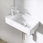 Durovin Bathrooms Small Cloakroom Basin 370 x 180 x 90mm (WxDxH) - Wall Mounted Basin - Rectangular Countertop Basin - One Left Hand Tap Hole