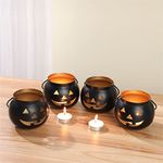 Anantam Homes Halloween Face Votive Candle Holder Stand Antique Hanging Tealight Lantern for Home Decorations, Farmhouse, Camping, Birthday Parties, Christmas Centerpiece,Indoor, Black (Set of 4)