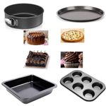 TrendyTrolley 4 Pc Cake Baking Combo Set Includes Round Cake Tin with Pizza Pan & Sqaure Cake Mould| 6 Cavity Muffin Cupcake Tray