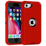 iPhone SE 2020 Case, iPhone SE 2022 Case 3 in 1 Built-in Screen Full Body Protector Phone Case, Shockproof TPU Hard PC Bumper Drop-Proof Shell for iPhone SE 2nd 3rd 4.7 inch Red/Black