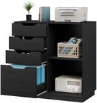 EasyPAG 4 Drawer Wood Lateral File Cabinet, A4 Letter Size Suspension File Hanging Folder Filing Cabinet, Printer Stand with Open Storage Shelf for Office and Home,Black