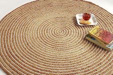 GRUHUM Handwoven 4ft Jute Area Rug Natural Fiber Cotton Round Boho Farmhouse Rustic Vintage Soft Braided Reversible Eco Friendly Rugs- Indoor Outdoor Kitchen Bedroom Living Room Hallways (4'ft Round)