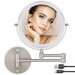 8" Wall Mounted Makeup Mirror, 1X/10X Magnification Double-Sided 360Ã‚° Swivel Vanity Mirror with 3 Color Lights, Touch Screen Dimming Extendable Shaving Bathroom Wall Cosmetic Mirror for Men and Women