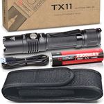 TX11 Tactical Flashlight with Duty Belt Holster & USB Rechargeable Battery Luminus 1600 Lumens LED for Police Security Military Grade Brightest Tac Flashlights