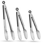 HOTEC Stainless Steel Kitchen Tongs Set of 3-7", 9" and 12", Locking Metal Food Tongs Non-Slip Grip