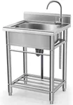 Utility Sink Free Standing Single Bowl Kitchen Sink with Cold and Hot Water Pipe Stainless Steel Sink for Laundry Room Bathroom Farmhouse