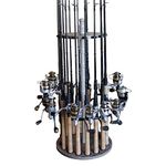 Rush Creek Creations 16 Round Fishing Rod/Pole Storage Floor Rack Barn Wood Finish - Features Traditional Wood Center Post - No Tool Assembly