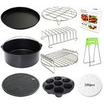 8 Inch Air Fryer Accessories Set of 10 for 3.5Qt-5.8Qt Phillips Nuwave Gowise Gourmia Ninja Dash Air Fryer, with Egg Bites Mold, Pizza Pan, Cake Barrel, Skewer Rack, Silicone Mat, Air Fryer Liners