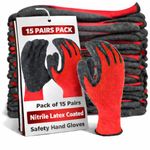 RK Trends Latex Coated Safety Hand Gloves for Industrial, Mechanical, Gardening, Construction & Multi-Purpose Use – Anti-Slip, Durable & Reusable - Pack of 15 Pairs, Red-Black (Latex Coated)