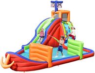 COSTWAY Inflatable Water Slide, Jumping Bouncy Castle with Water Guns, Splash Pool and Climbing Wall, Outdoor Blow Up Activity Center for Kids (6 in 1)