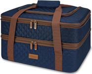 Vuudh Quilted Insulated Double Casserole Carrier - Thermal Lunch Tote for Potluck Parties, Picnic, Beach, Fits 9 x 17 Inches Baking Dish, Casserole Dish, Expandable (Blue)