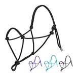 Harrison Howard Rope Halter for Horses Super Sturdy Horse Rope Training Halter with 2 Knot 1/4" Stiff Halter Cord Size Yearling - Black