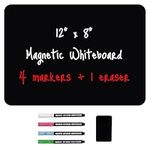 Magnetic Black Dry Erase Board for Fridge with Bright Neon Chalk Markers (12x8) - 4 Liquid Blackboard Markers with Magnet, Small Chalkboard Magnet White Board Refrigerator Magnetic Whiteboard Sheet