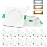 ALUSSO LIGHTING LED Recessed Ceiling Lights 230V 7W Ultra Flat Dimmable Downlights IP44 Spotlights for Bathroom, 3000K Warm White 4000K Neutral White 6500K Cool White Adjustable, 12Pack Square White