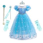 REXREII Girls Frozen Elsa Princess Dress Halloween Costume Christmas Birthday Evening Party Ball Gown w/Accessories Blue 4-5T