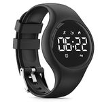 Focwony LED Digital Waterproof Pedometer Watch, Non-bluetooth Fitness Tracker, Step Counter, Distance, Vibrating alarm clock, Stopwatch, Great Gift for for Kids Childrens Teens Girls Boys (Black)