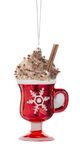 The Bridge Collection Sparkly Glass Hot Cocoa Mug Ornament - Mug of Hot Chocolate Christmas Tree Ornaments - Junk Food Ornament