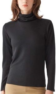 Gunze Hot Magic MH8445 Women's Long Sleeve T-Shirt, Cotton Blend, Moisture Wicking, Heat Generating, Warm Inner Rib Material, Black, L