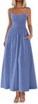 PRETTYGARDEN Women's Smocked Maxi Dresses 2025 Summer Beach Sundress Casual Spaghetti Strap Swing A Line Long Flowy Dress (Blue,Medium)