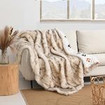 HORIMOTE HOME Luxury Faux Fur Throw Blanket In Western Aztec Style, Soft Warm Fluffy Boho Decor Fur Blankets for Couch and Bed,Sofa,Cream,125 x 150cm