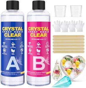 Epoxy Resin Kit 16oz/474ml - Crystal Clear Resin and Hardener Resin Epoxy kit,No Yellowing, No Bubbles Casting with Mixing Sticks and Cups, Best for DIY, Crafts, Beginners, Easy Mix 1:1 Ratio